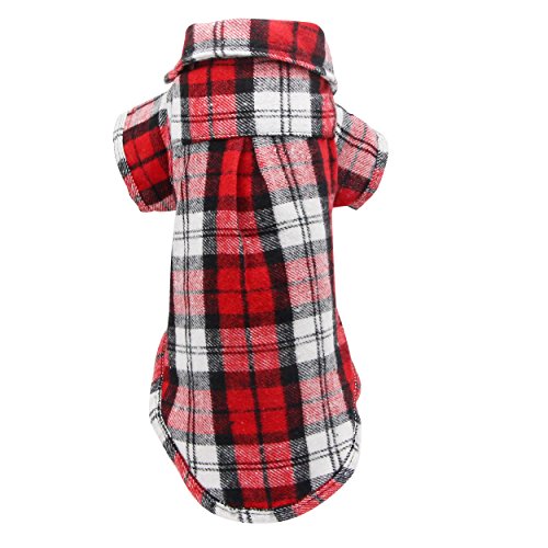 YAODHAOD Camisa Cuadros para Perros, Camisa A Cuadros de Moda para Mascotas Ropa para Perros, Camisa A Cuadros para Gatos Suave y Cómoda (S-Puppy por uno o Dos Meses, Rojo)