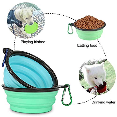 Yisscen Tazón de Fuente Plegable del Perro, Portable Travel Silicone Pet Food Tazón de Fuente de Agua del Conjunto de 2, Silicona de la categoría alimenticia BPA libremente