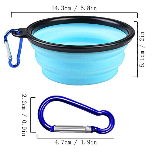 Yisscen Tazón de Fuente Plegable del Perro, Portable Travel Silicone Pet Food Tazón de Fuente de Agua del Conjunto de 2, Silicona de la categoría alimenticia BPA libremente