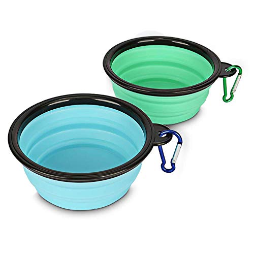 Yisscen Tazón de Fuente Plegable del Perro, Portable Travel Silicone Pet Food Tazón de Fuente de Agua del Conjunto de 2, Silicona de la categoría alimenticia BPA libremente