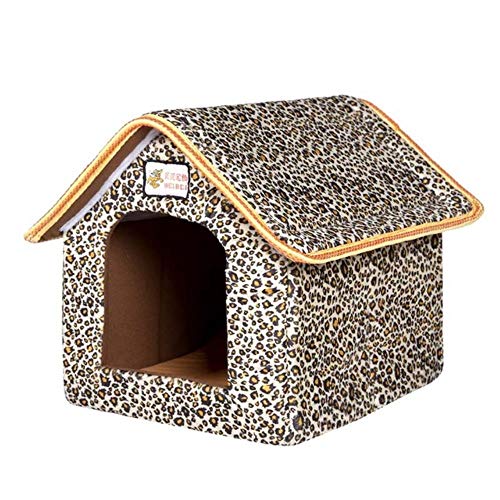 YLCWZD Mascotas Casapet House Cama Plegable con Tapete Suave Leopardo De Invierno Cachorro De Perro Sofá Cojín Casa Kennel Nest Cama De Gato para Perros Pequeños Y Medianos, Leopardo, 61Cmx47Cmx45Cm