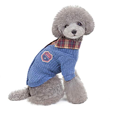 YOUJIAA Perro Gato Pullover Color Sólido Prendas de Punto Abrigo Otoño Invierno Cálido Jersey de Punto Outwear con Botones (Azul, CN S)