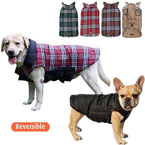 Youth Union - Chaqueta para perros, abrigo de invierno forrado para otoño e invierno, para perros pequeños y medianos, estampado a cuadros, reversible