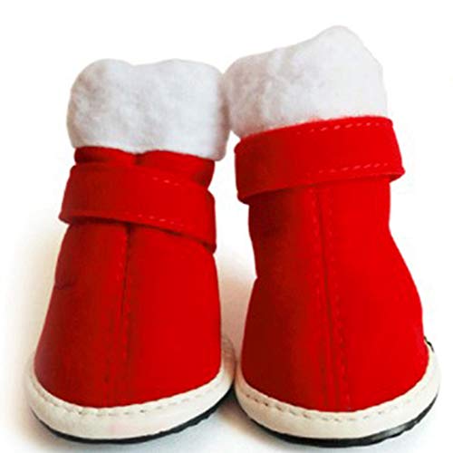 Youyababay 4pcs Alimentos para Mascotas Zapatos Perrito del Animal doméstico del Invierno de Navidad para Mascotas Botas Gato Caminan Ocasionales de la Pata Protector Rojo,XS