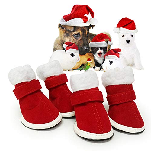 Youyababay 4pcs Alimentos para Mascotas Zapatos Perrito del Animal doméstico del Invierno de Navidad para Mascotas Botas Gato Caminan Ocasionales de la Pata Protector Rojo,XS