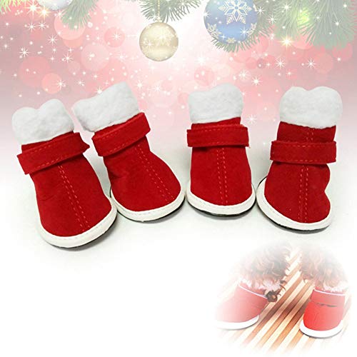 Youyababay 4pcs Alimentos para Mascotas Zapatos Perrito del Animal doméstico del Invierno de Navidad para Mascotas Botas Gato Caminan Ocasionales de la Pata Protector Rojo,XS