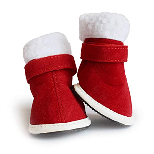 Youyababay 4pcs Alimentos para Mascotas Zapatos Perrito del Animal doméstico del Invierno de Navidad para Mascotas Botas Gato Caminan Ocasionales de la Pata Protector Rojo,XS