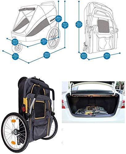 YPYJ Bicicleta portátil Grande Cochecito del Animal doméstico del Animal doméstico práctica con neumáticos hinchables Carretera de Enlace Camping Cesta remolques Cochecito para el 2-3 Perros