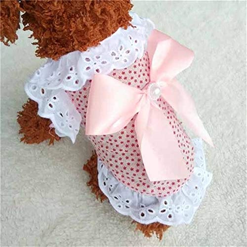 YUELANG Sweet Lace Dog Coat Summer Pet Clothing Puppy Dot Princess Shirt Dress Azul Rosa Chihuahua Ropa Ropa For Perros Venta Al por Mayor XS-XL (Color : Pink, Size : S)