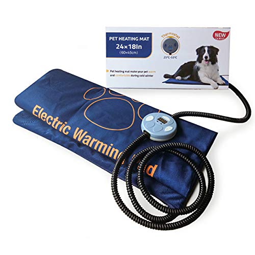 YUNDUO Mascota del cojín de calefacción, Anti Masticar Cable a Prueba de Agua Interior Placa Térmica Eléctrica, para Perros y Gatos El Calentamiento Mat 60CMx45CM, Azul