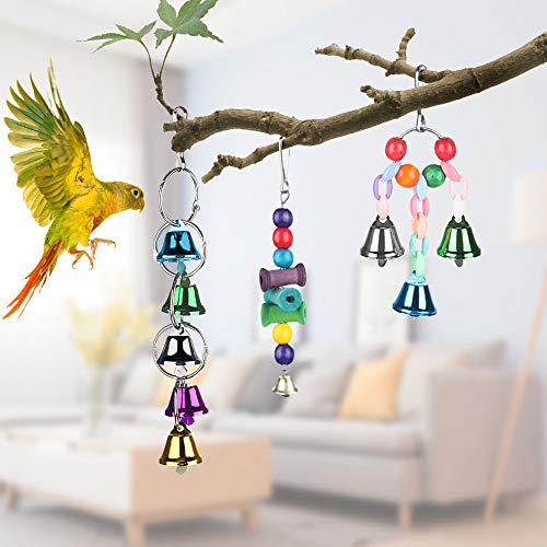 Zacro 7pcs Juguetes de Loro Pájaro, Juguetes para Pájaros Juguete Colgante para Mascotas con Campanas,Columpios,Juguete de Masticación para Pequeños y Medianos Loros de Aves, Periquitos, Pinzones