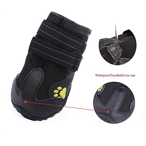 Zapatos al aire libre para perros, 4PCS Botines impermeables para correr para cachorros Protectores antideslizantes para patas de mascotas Zapatillas transpirables con velcro reflectante,Negro,8#