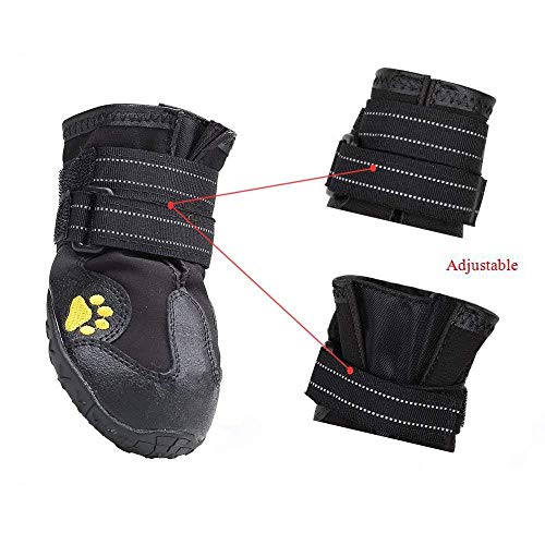 Zapatos al aire libre para perros, 4PCS Botines impermeables para correr para cachorros Protectores antideslizantes para patas de mascotas Zapatillas transpirables con velcro reflectante,Negro,8#