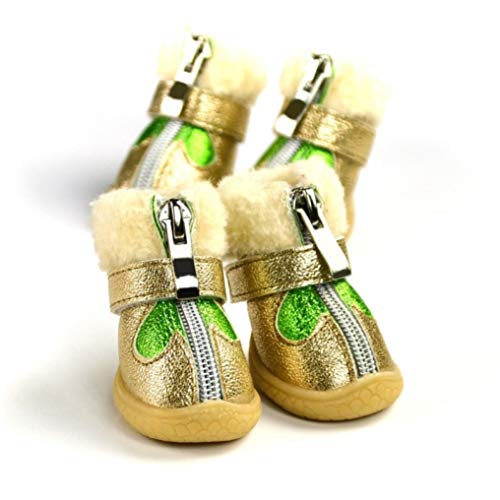 Zapatos de Invierno para Mascotas Zapatos Impermeables Antideslizantes para Perros con Cremallera Forma de corazón Artículos para Mascotas Botas de Nieve cálidas