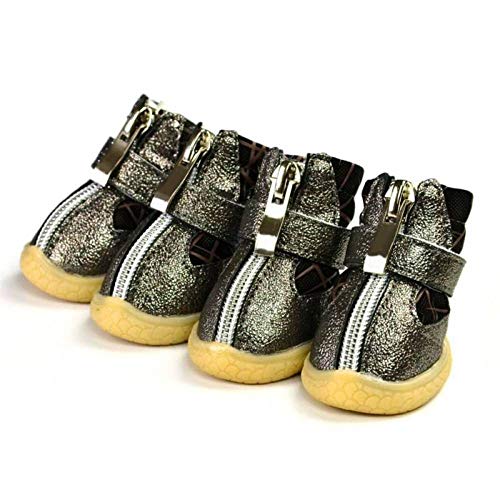 Zapatos para Perros Cuero de PU Deporte Reflectante Impermeable Pet Puppy Cat Martin Boot Supplies Protector Antideslizante para Patas 4 Piezas