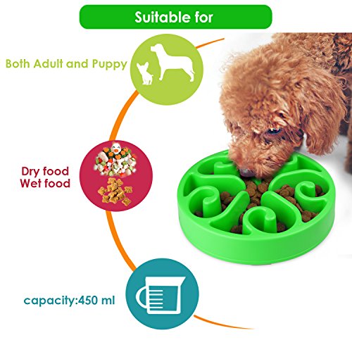 Zellar Comedero Lento para Perros para Mascotas, Platos para Perros y Gatos, Interactivo Mascota Cuenco(Verde)