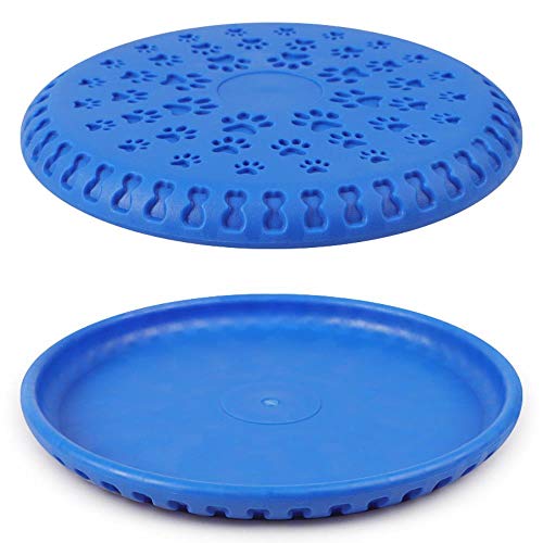 ZIMO Juguete para Perro Grande Huella de Hueso de Goma para Mascotas Frisbee Suave, Resistente a los mordiscos, Azul, diámetro 23 cm