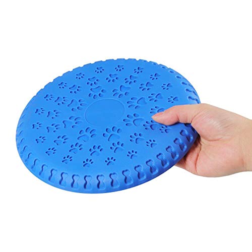 ZIMO Juguete para Perro Grande Huella de Hueso de Goma para Mascotas Frisbee Suave, Resistente a los mordiscos, Azul, diámetro 23 cm