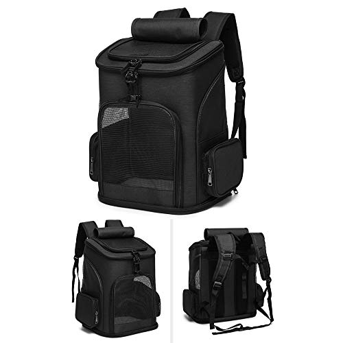 ZLYCZW Mochila para Mascotas, Mochila para Perros pequeños y Gatos, ventilaciones de Malla en la Parte Delantera, Laterales y Superior para una Mochila cómoda para Caminar al Aire Libre,Black