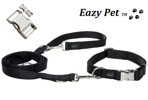 zoofari Collar para Perro Mediano y Correa de tamaño M, Resistente a la Intemperie, Resistente, arnés de Entrenamiento para Caminar, Negro y Cromado con Hebilla Lateral de liberación rápida