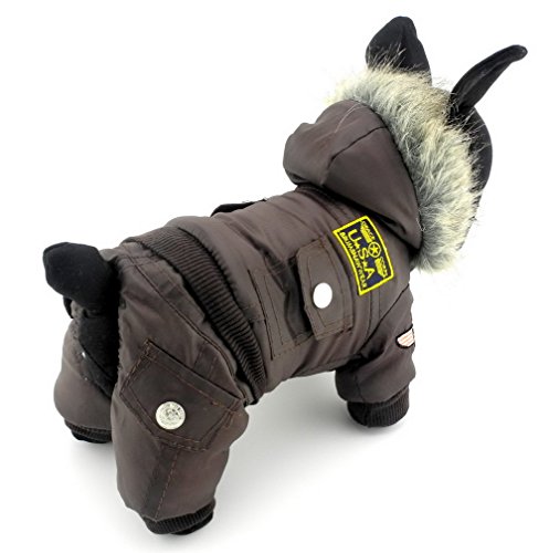 Zunea Airman pequeño Perro Mono de Invierno con Capucha paño Grueso y Suave a Prueba de Agua Caliente del Perrito Abrigo de la Chaqueta Traje de Neopreno Chihuahua Ropa Marrones Xsmall