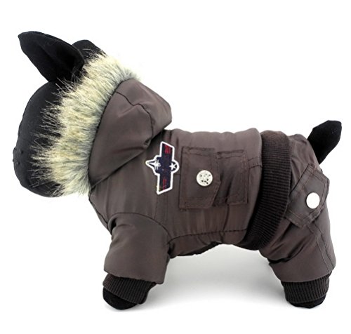 Zunea Airman pequeño Perro Mono de Invierno con Capucha paño Grueso y Suave a Prueba de Agua Caliente del Perrito Abrigo de la Chaqueta Traje de Neopreno Chihuahua Ropa Marrones Xsmall