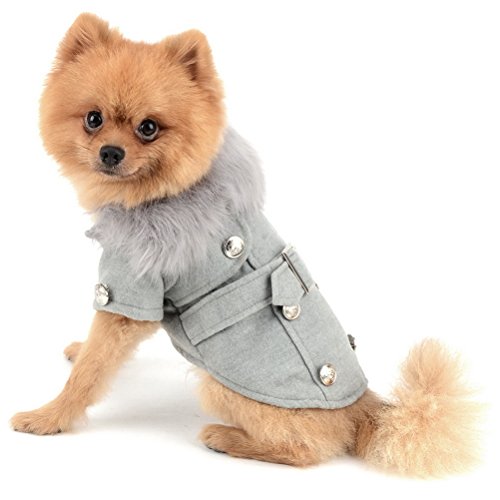 Zunea Cazadora de Lana Europea pequeño Perro Gato Abrigos de Invierno Chaqueta Traje de Neopreno vellón Caliente Pechos Cruzados Ropa para Mascotas Ropa Gris pequeño