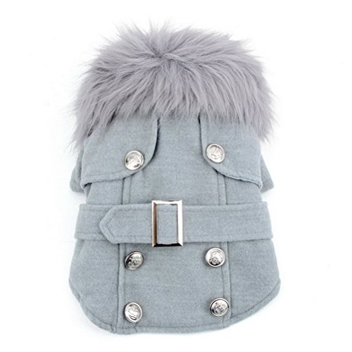 Zunea Cazadora de Lana Europea pequeño Perro Gato Abrigos de Invierno Chaqueta Traje de Neopreno vellón Caliente Pechos Cruzados Ropa para Mascotas Ropa Gris pequeño