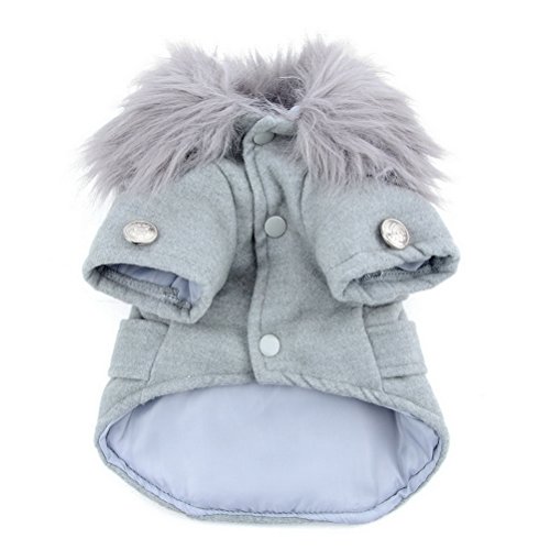 Zunea Cazadora de Lana Europea pequeño Perro Gato Abrigos de Invierno Chaqueta Traje de Neopreno vellón Caliente Pechos Cruzados Ropa para Mascotas Ropa Gris pequeño