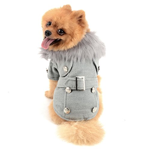 Zunea Cazadora de Lana Europea pequeño Perro Gato Abrigos de Invierno Chaqueta Traje de Neopreno vellón Caliente Pechos Cruzados Ropa para Mascotas Ropa Gris pequeño