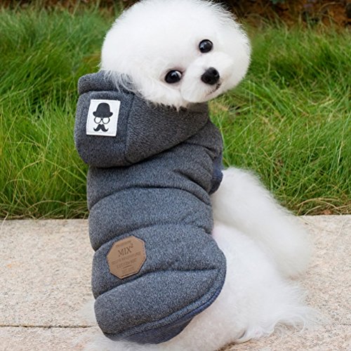 Zunea Chaleco de Perro pequeño Forro Polar Forrado Abrigo de Invierno cálido Chaqueta de Cachorro con Capucha a Prueba de Viento Mascota Chihuahua Sudadera Ropa de Perrito Prendas de Vestir Gris XXL