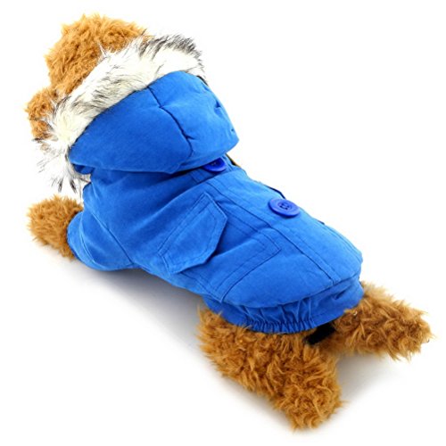 Zunea Grueso algodón Acolchado de Lana pequeño Perro Abrigo de Invierno con Capucha Mascotas Traje de Neopreno Chaqueta de Perrito cálido Bufanda Oso Parche Azul S