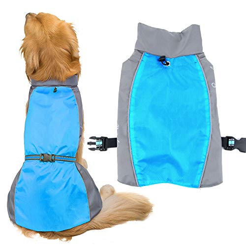 Zunea Impermeable Chubasqueros para Perros Grande Mediano Reflectante Chaleco Ligero con Forro de Malla Transpirable Chaqueta de Seguridad para Lluvia Resistente al Viento Ropa Azul 9XL