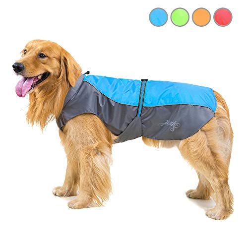 Zunea Impermeable Chubasqueros para Perros Grande Mediano Reflectante Chaleco Ligero con Forro de Malla Transpirable Chaqueta de Seguridad para Lluvia Resistente al Viento Ropa Azul 9XL