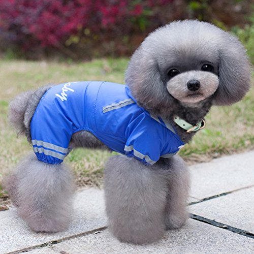 Zunea pequeño Perro Impermeable con Capucha de Malla Impermeable Forrado Cachorro Slicker Ropa de Lluvia Perrito Mascota Traje de Lluvia/Traje de Chaqueta Ropa Azul S