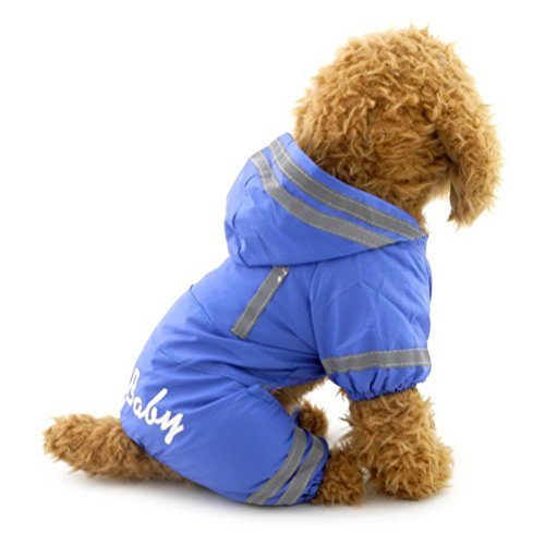 Zunea pequeño Perro Impermeable con Capucha de Malla Impermeable Forrado Cachorro Slicker Ropa de Lluvia Perrito Mascota Traje de Lluvia/Traje de Chaqueta Ropa Azul S