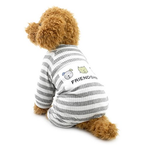 Zunea Stripe Pijamas para Perros pequeños Cotton Puppy Jumpsuit Sweatshirts Acogedores Trajes Soft Leisure otoño Mascotas Cat Doggy Apparel Gray L