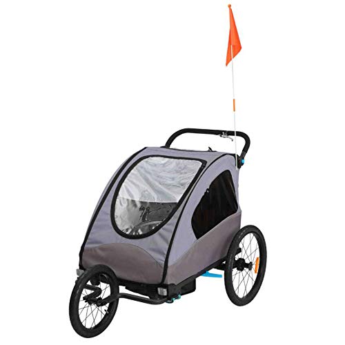 ZXDFG Remolque De Bicicleta para Niños 2 En 1 Stroller con Marco Plateado De Suspensión Adecuado para Caminos Planos O Parques,Grey