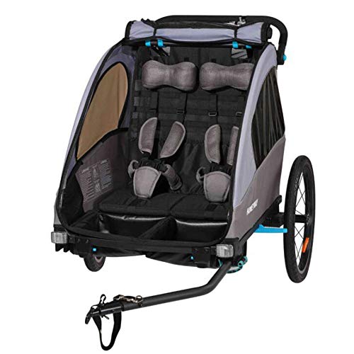 ZXDFG Remolque De Bicicleta para Niños 2 En 1 Stroller con Marco Plateado De Suspensión Adecuado para Caminos Planos O Parques,Grey