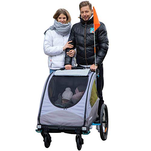 ZXDFG Remolque De Bicicleta para Niños 2 En 1 Stroller con Marco Plateado De Suspensión Adecuado para Caminos Planos O Parques,Grey