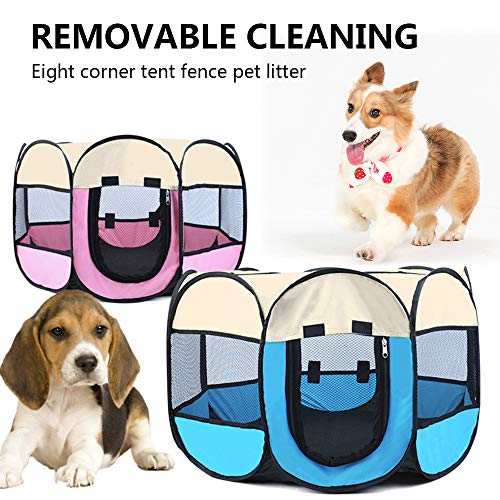 ZZM Mascota Perro Gato Tienda Impermeable Transpirable Plegable Parque Infantil Valla Octogonal para Mascotas Bolsa de Viaje portátil para Mascotas Completamente Cerrada Jaula Interior/Exterior