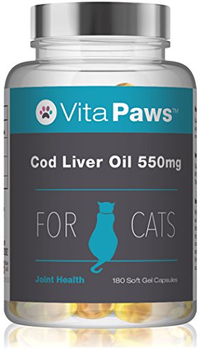 Aceite de Hígado de Bacalao 550mg para Gatos - ¡Bote para 6 meses! - 180 Perlas - VitaPaws