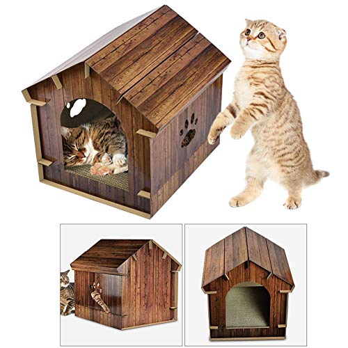 AIHOME 3 en 1 Gato Casa de cartón Ondulado, Gato hogar Grande, Premium Gato Cueva Gato Cesta con rubbel Tabla