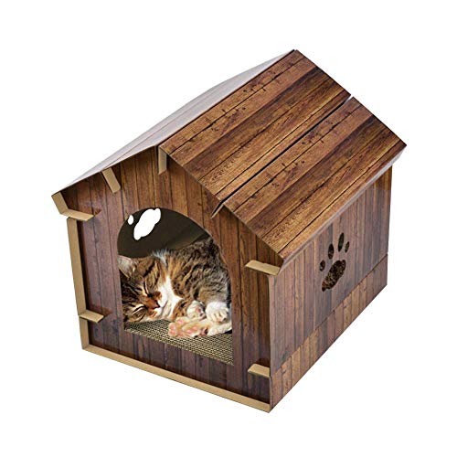 AIHOME 3 en 1 Gato Casa de cartón Ondulado, Gato hogar Grande, Premium Gato Cueva Gato Cesta con rubbel Tabla