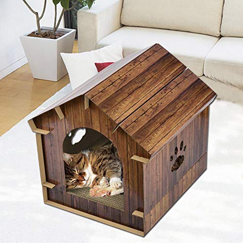 AIHOME 3 en 1 Gato Casa de cartón Ondulado, Gato hogar Grande, Premium Gato Cueva Gato Cesta con rubbel Tabla