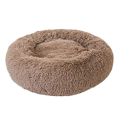 Amiiaz Redonda Cama Gato Nido de Donut Felpa Suave Cueva de anidación Sueño Profundo Cama de Perros Gatos Lavable Alivio ortopédico Mejorado Cama Perro Cojín de Gato-S Caqui