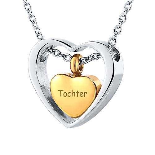 Amody Acero Inoxidable Amor Corazon Grabado Tochter Oro Memorial Urnas cremación Colgante Collar Joyas