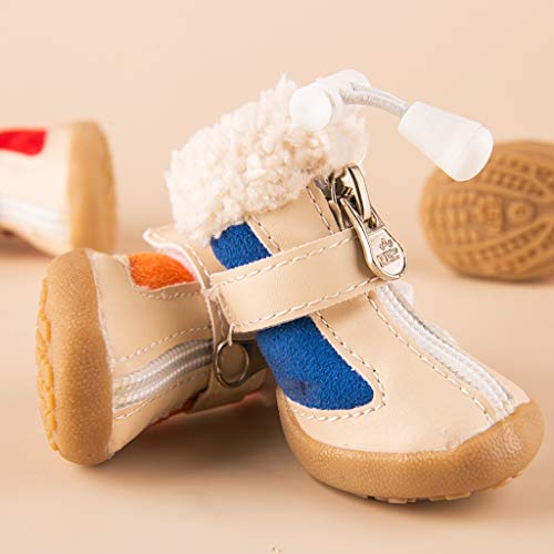 AMURAO 4 Unids/Set Zapatos Elásticos de Invierno para Mascotas Perros Antideslizantes Terciopelo Engrosamiento Calentador Pequeñas Botas de Cachorro Confort