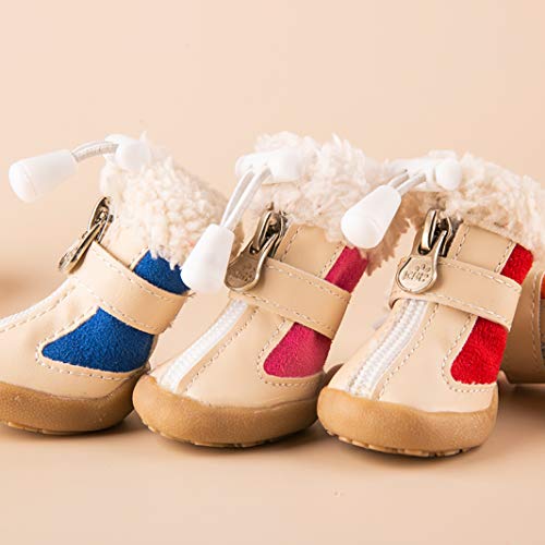 AMURAO 4 Unids/Set Zapatos Elásticos de Invierno para Mascotas Perros Antideslizantes Terciopelo Engrosamiento Calentador Pequeñas Botas de Cachorro Confort