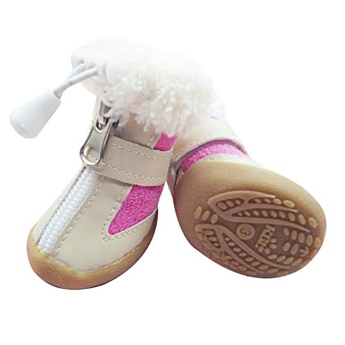 AMURAO 4 Unids/Set Zapatos Elásticos de Invierno para Mascotas Perros Antideslizantes Terciopelo Engrosamiento Calentador Pequeñas Botas de Cachorro Confort